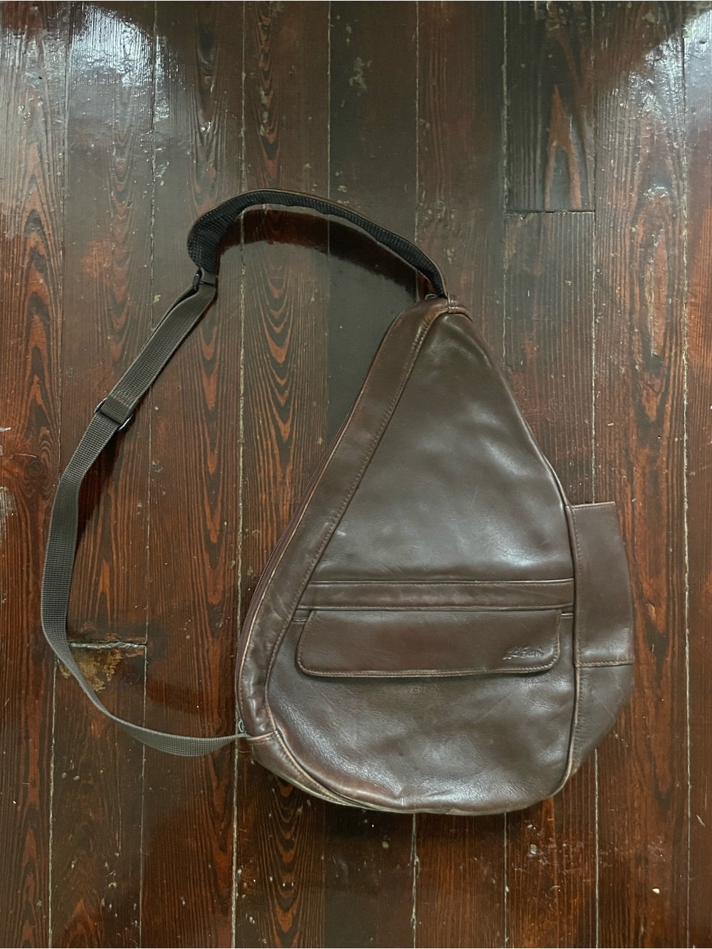 L.L. Bean Dark Brown Leather Sling Messenger Bag